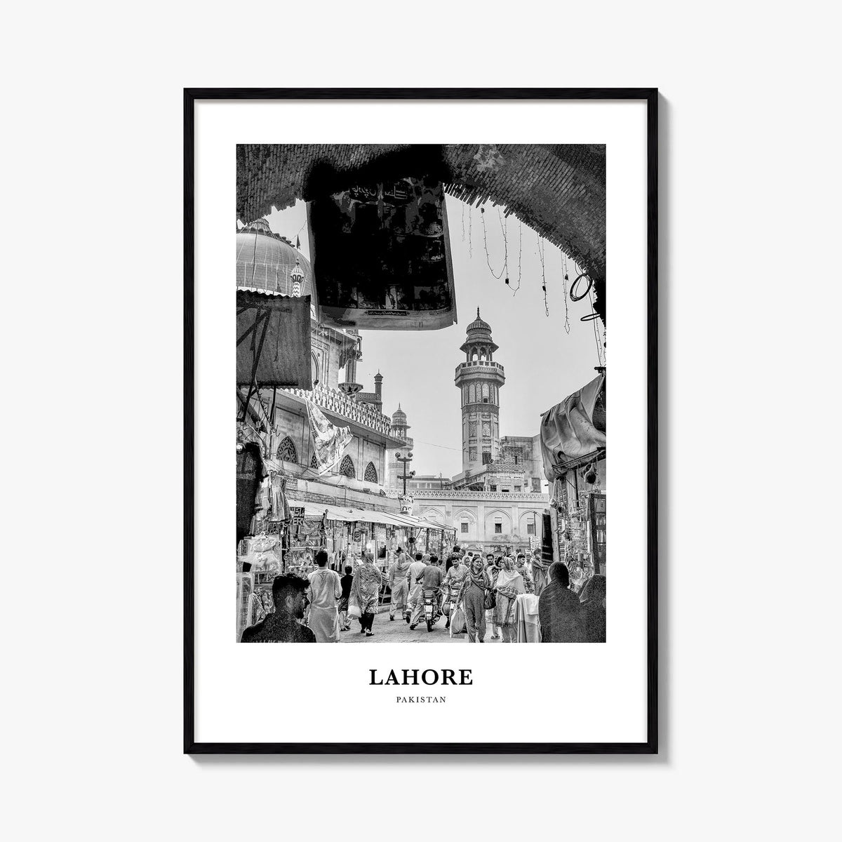 Lahore no. 1 black & white classic poster of Pakistan – vertical wall art, unframed print shown in interior mockup