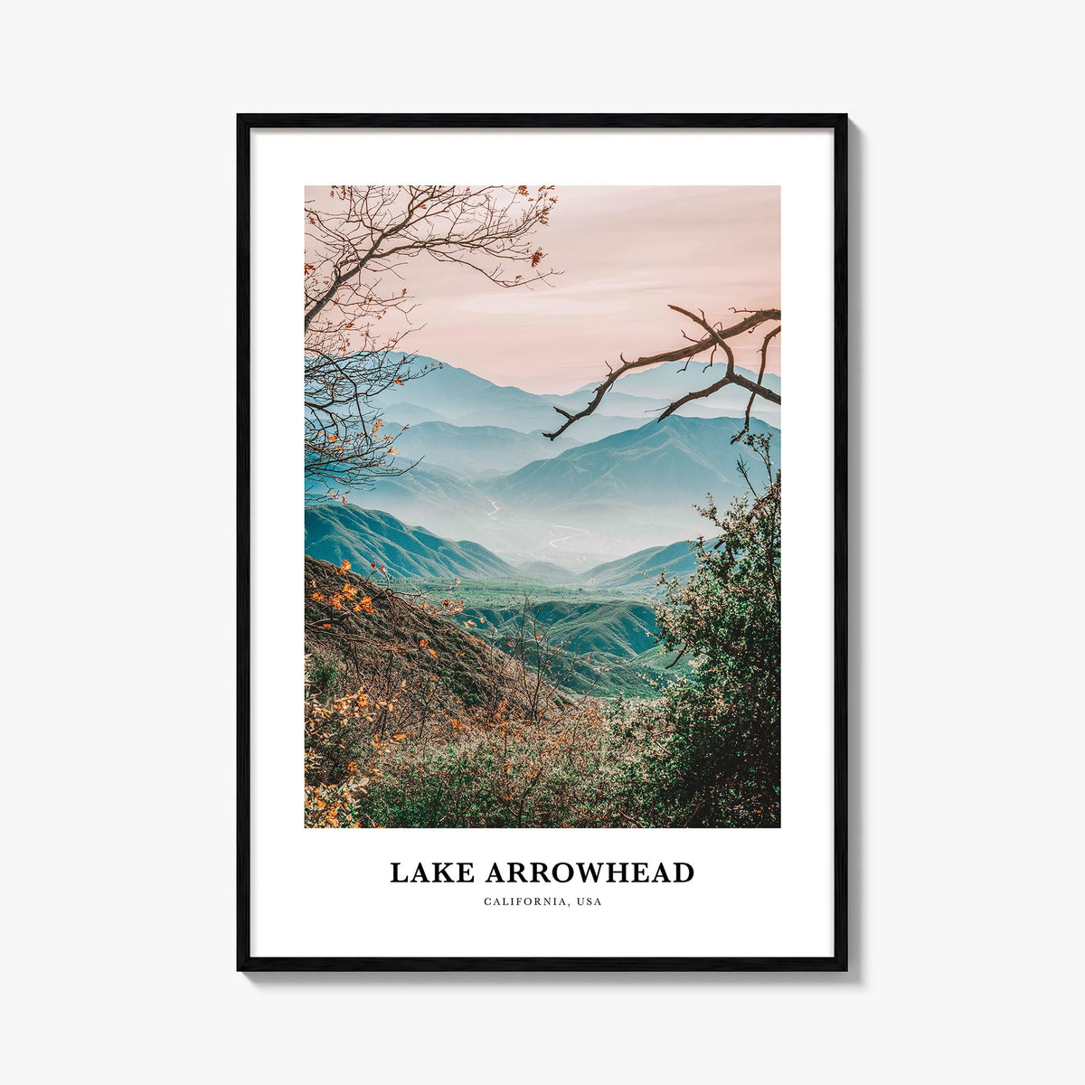 Lake Arrowhead colorful classic poster of California, USA – vertical wall art, unframed print shown in interior mockup