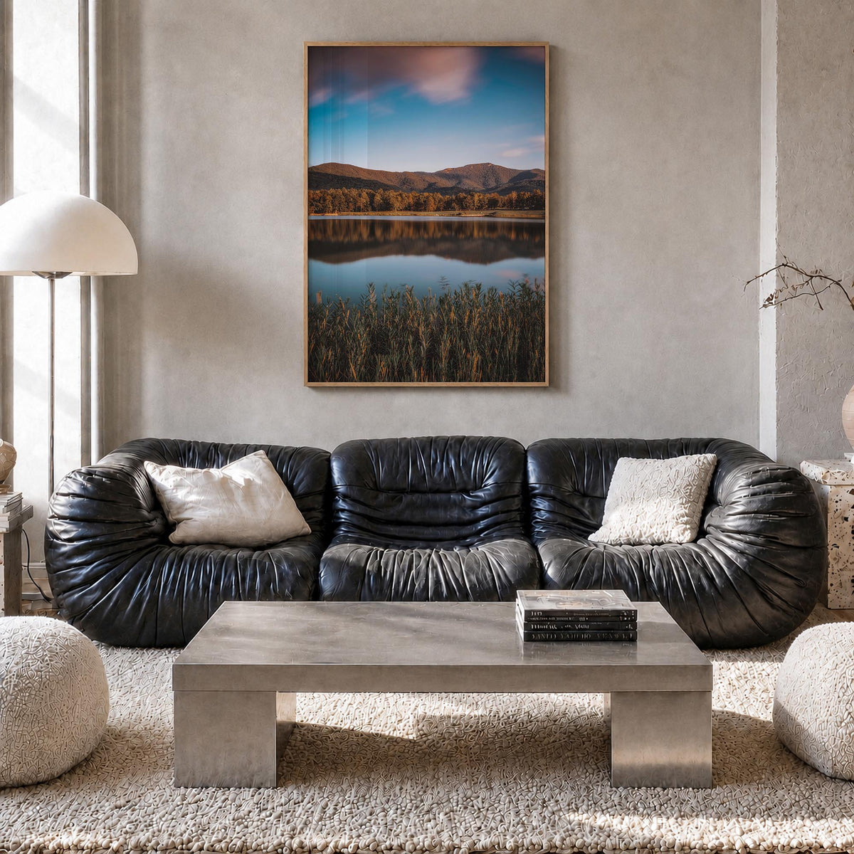 Lake Arrowhead no. 1 colorful photo poster of California, USA – vertical wall art in natural wood frame, hanging on wall