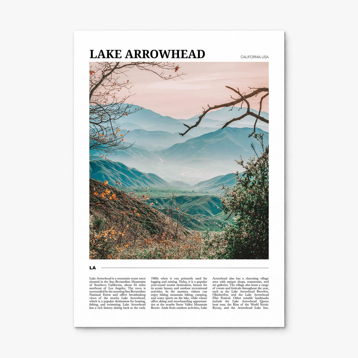 Lake Arrowhead Travel Poster, print only (unframed)