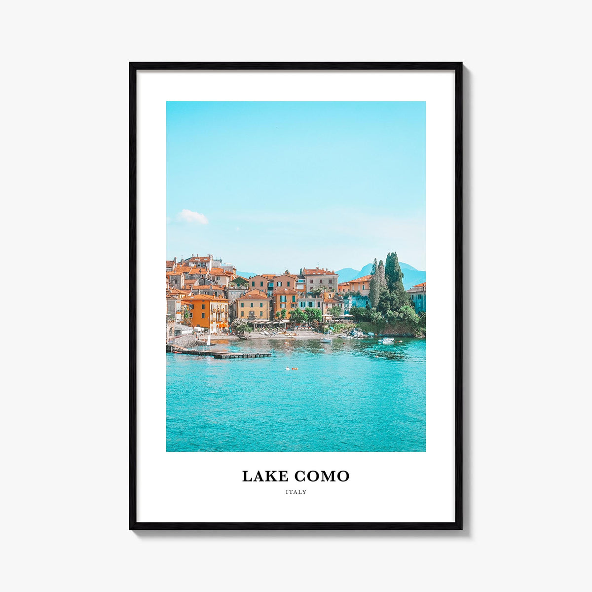 Lake Como no. 1 colorful classic poster of Italy – vertical wall art, unframed print shown in interior mockup