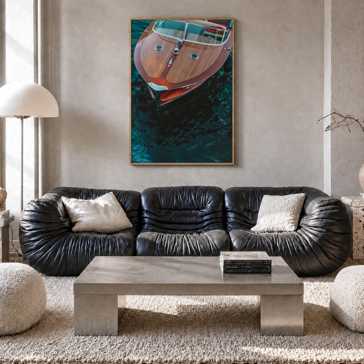 Lake Como no. 6 colorful photo poster – vertical wall art in natural wood frame, hanging on wall