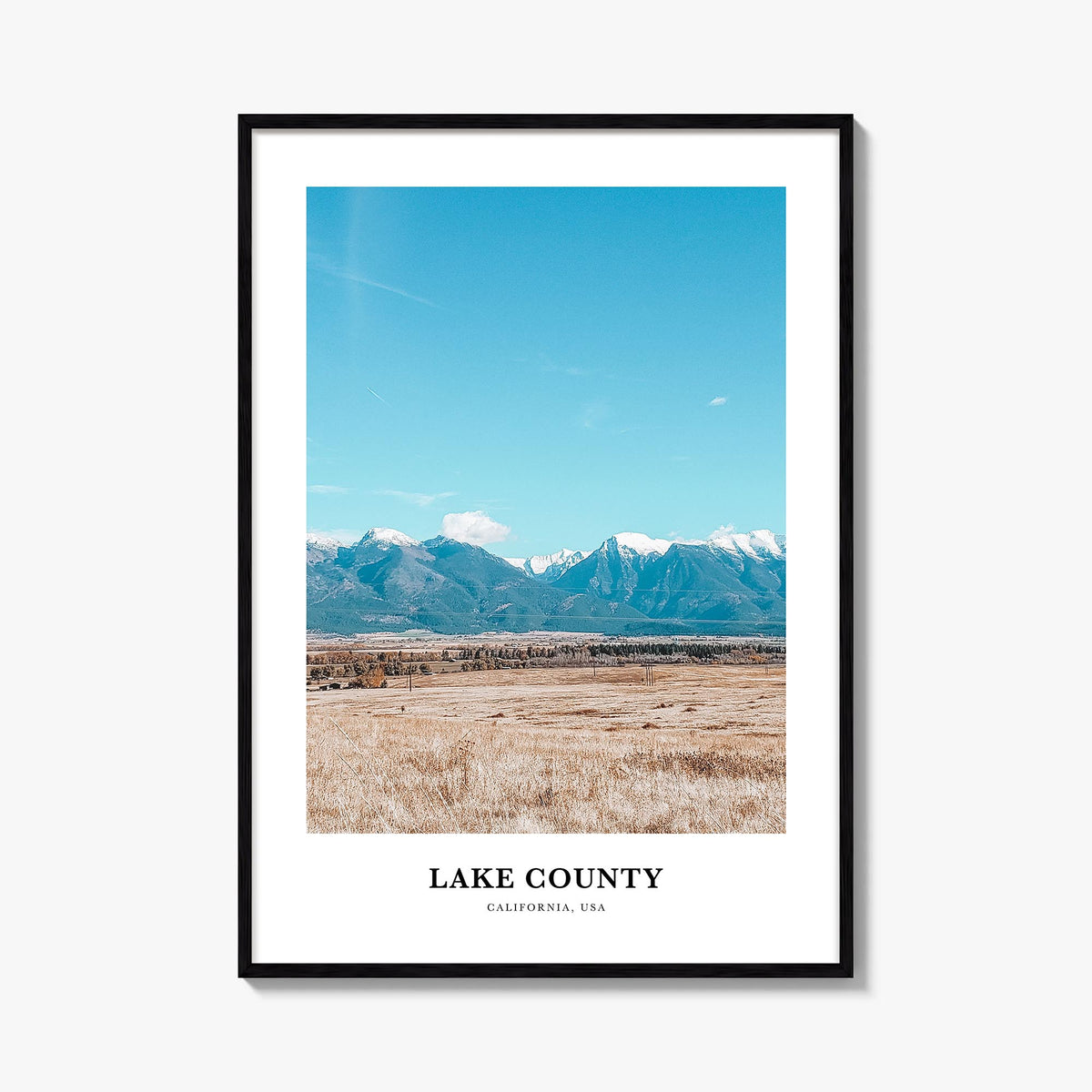 Lake County colorful classic poster of Illinois, USA – vertical wall art, unframed print shown in interior mockup