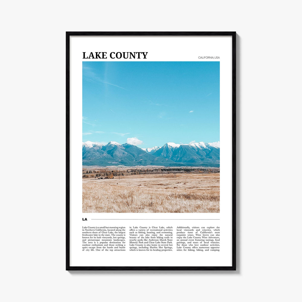 Lake County colorful travel poster of Illinois, USA – vertical wall art, unframed print shown in interior mockup