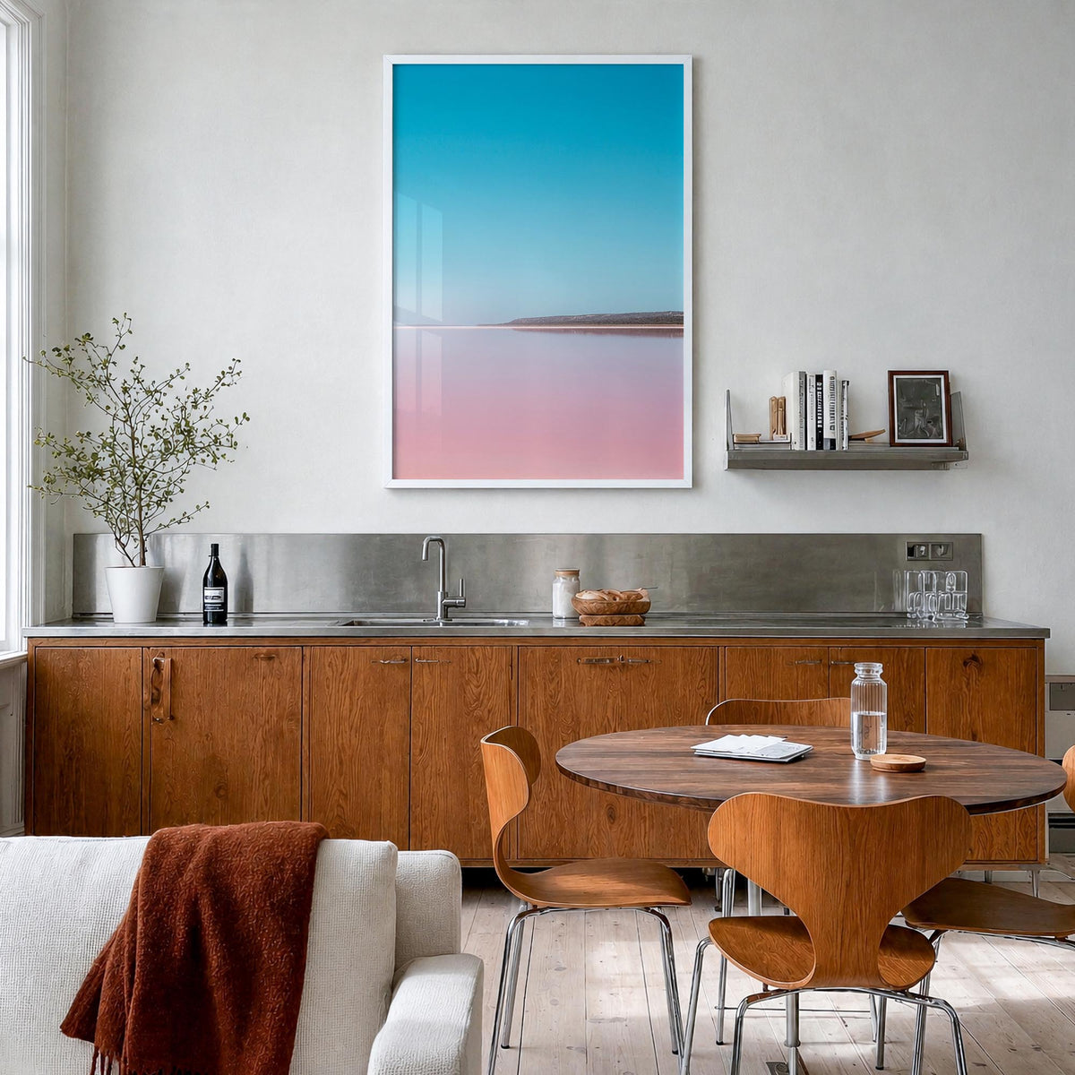 Lake Gregory no. 2 colorful photo poster of California, USA – vertical wall art in white wood frame, hanging on wall