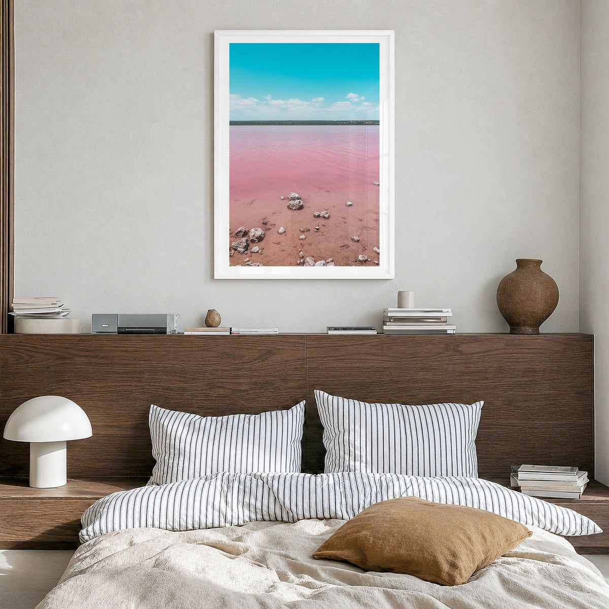 Lake Gregory Photo No 1 Poster in a white wood frame, hanging in a bedroom, white border