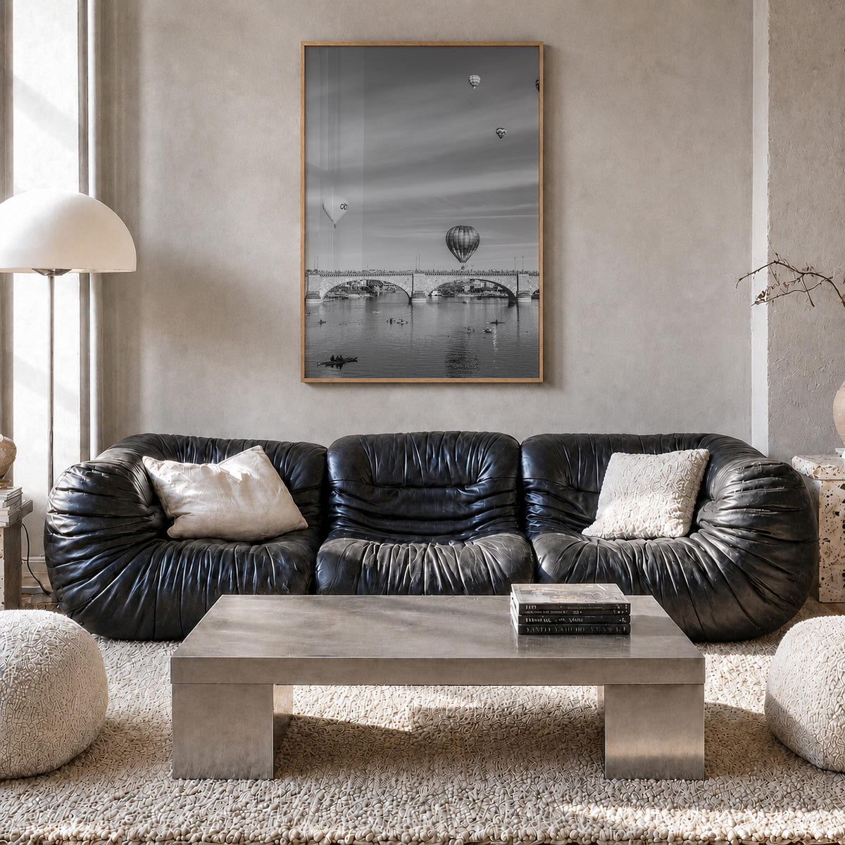 Lake Havasu City black & white photo poster of Arizona, USA – vertical wall art in natural wood frame, hanging on wall