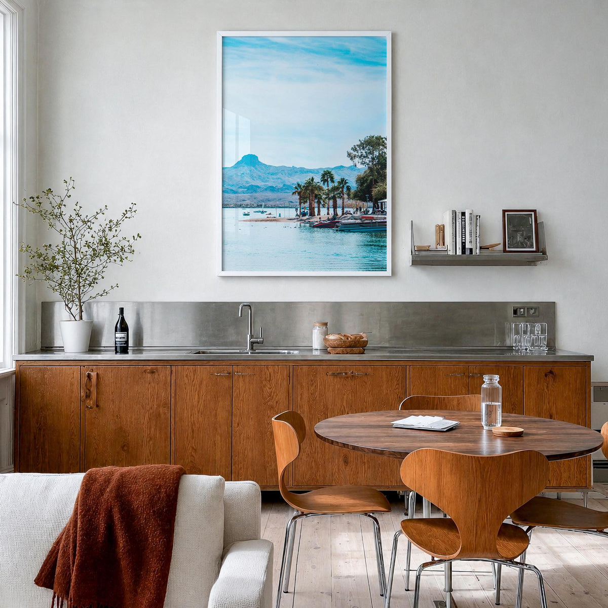 Lake Havasu City colorful photo poster of Arizona, USA – vertical wall art in white wood frame, hanging on wall