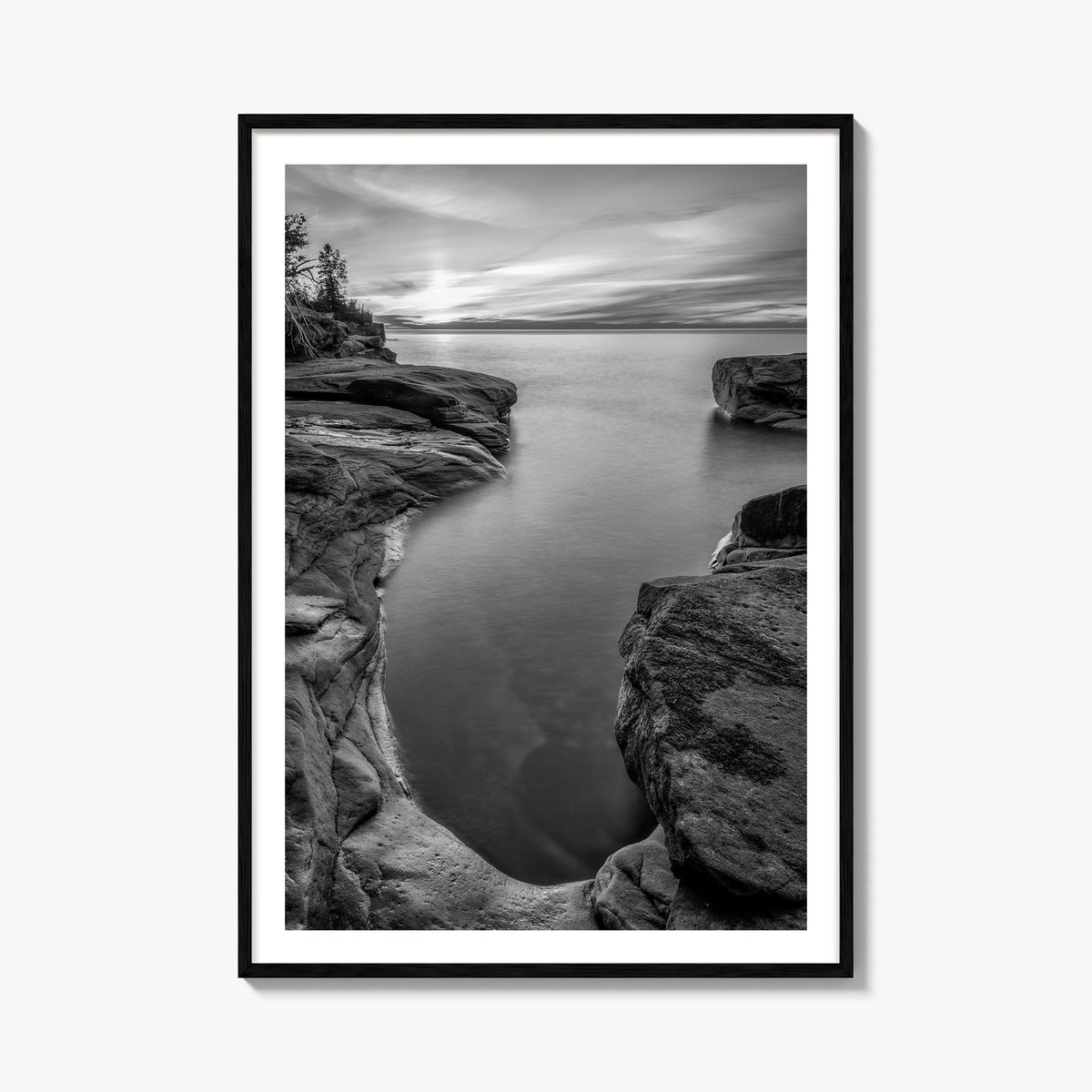 Lake Michigan no. 2 black & white photo poster of United States – vertical wall art, unframed print shown in interior mockup