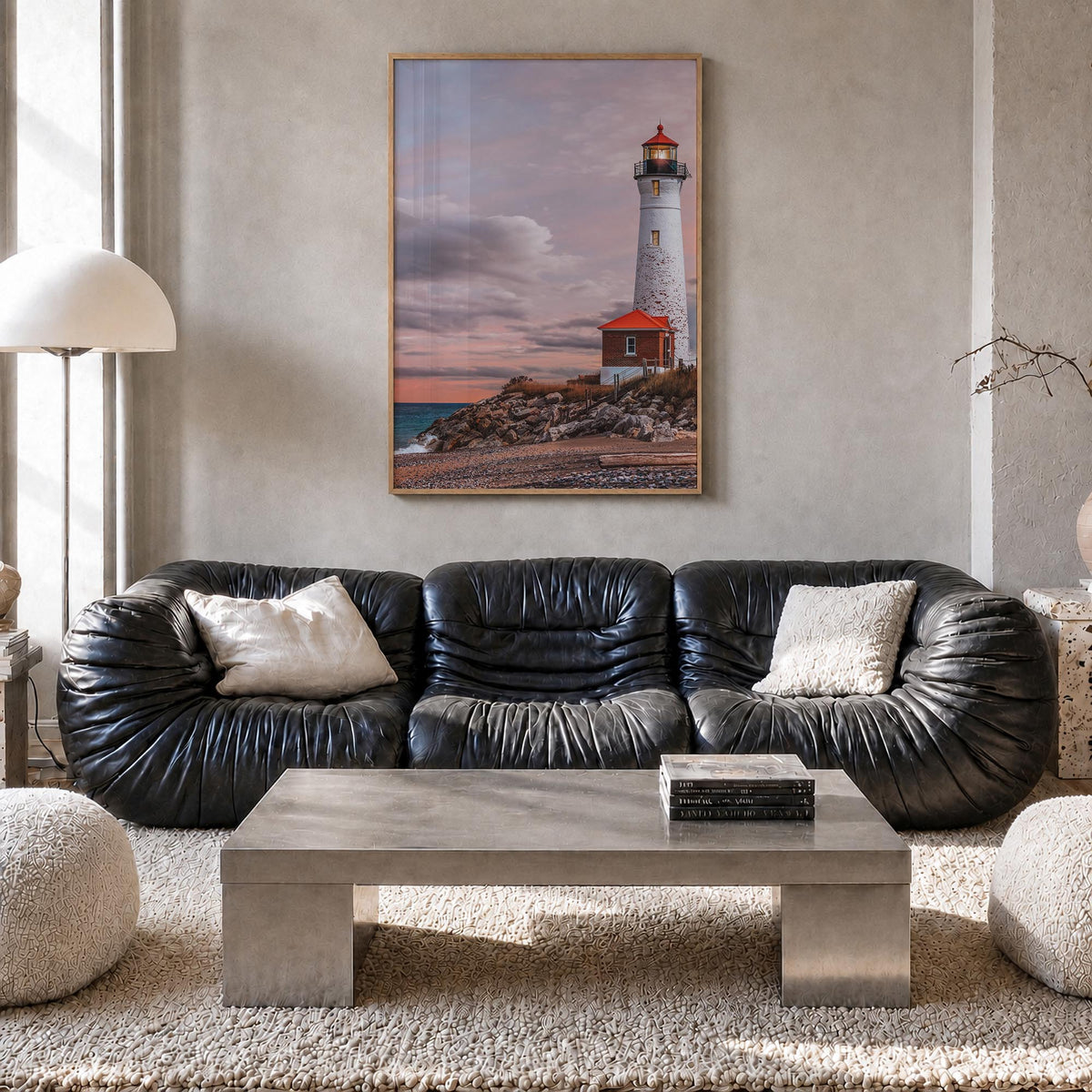Lake Michigan no. 2 colorful photo poster of United States – vertical wall art in natural wood frame, hanging on wall