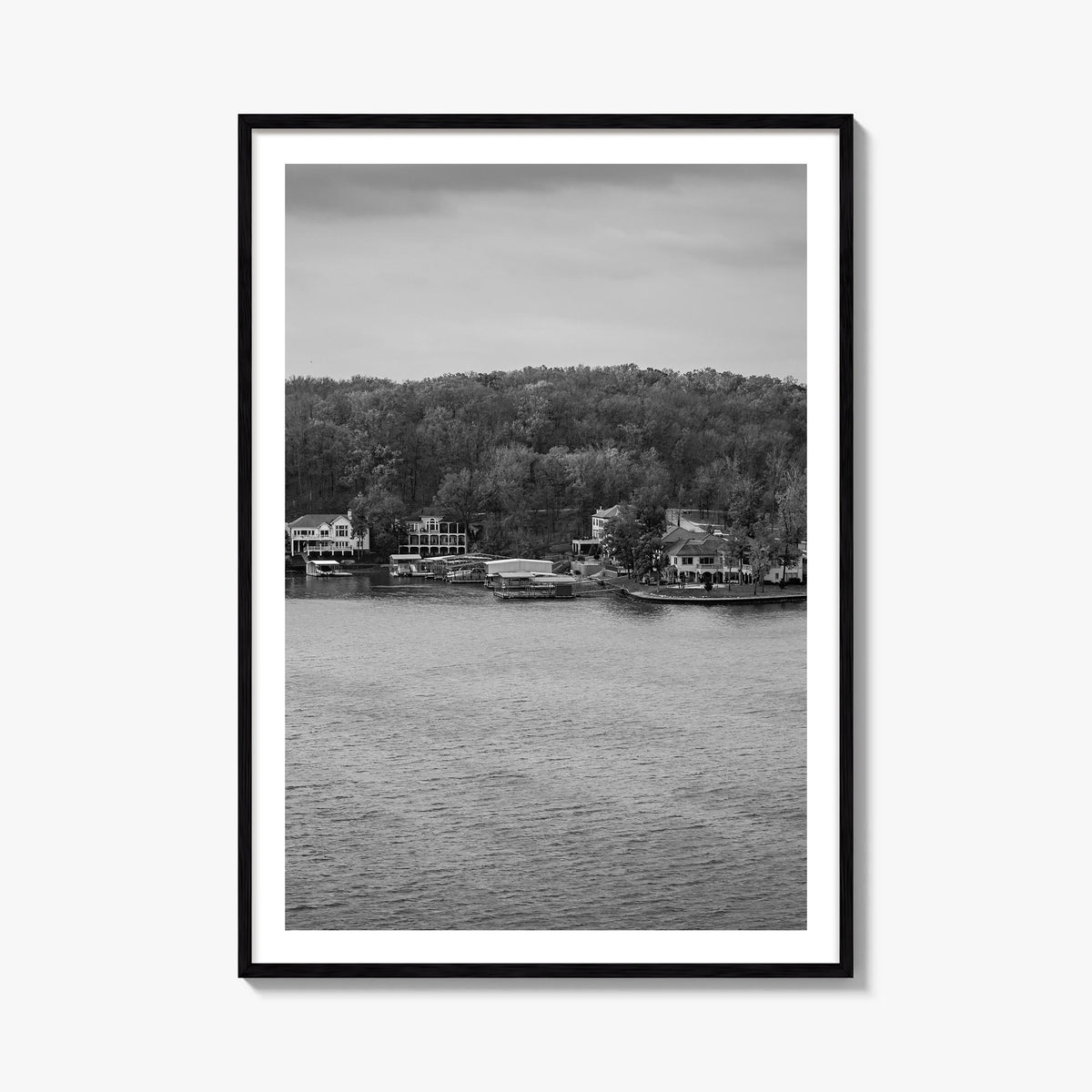 Lake of the Ozarks black & white photo poster of Missouri, USA – vertical wall art, unframed print shown in interior mockup