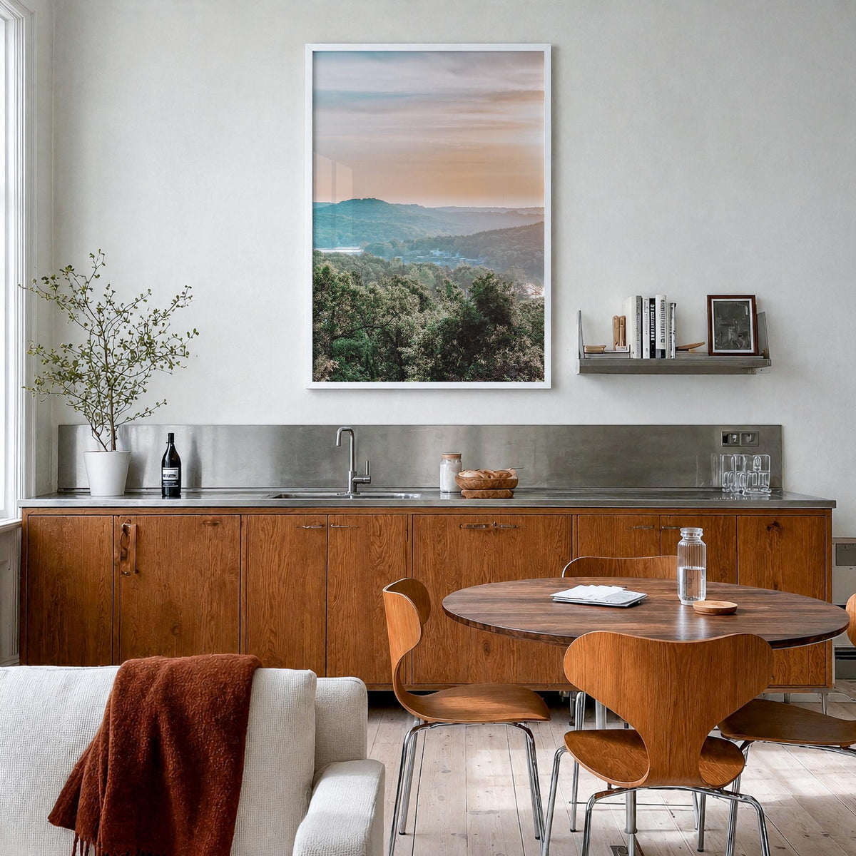 Lake of the Ozarks colorful photo poster of Missouri, USA – vertical wall art in white wood frame, hanging on wall
