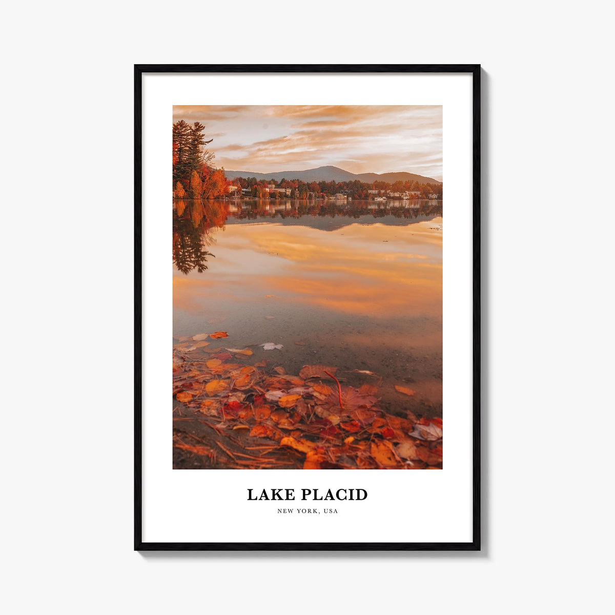 Lake Placid colorful classic poster of New York, USA – vertical wall art, unframed print shown in interior mockup