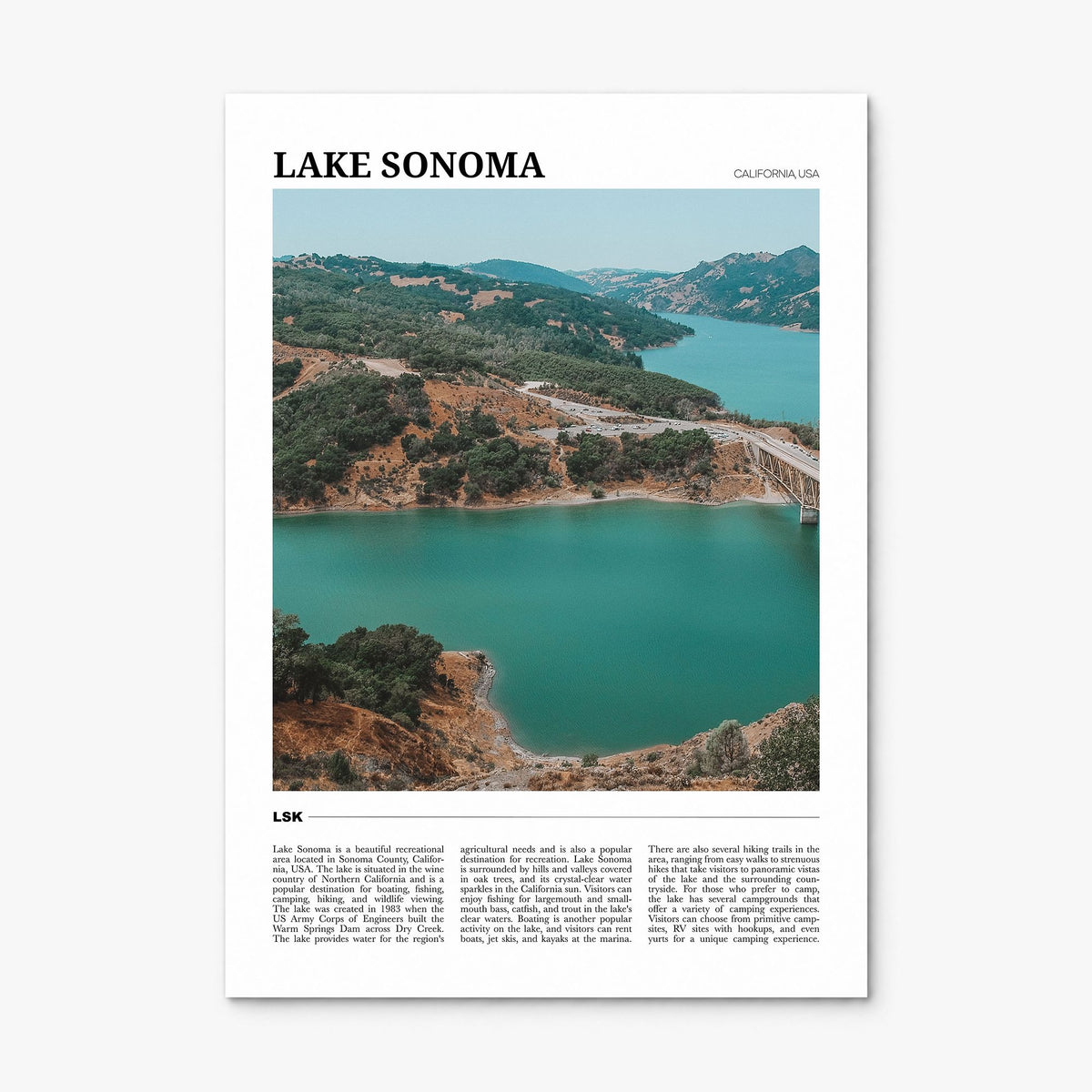 Lake Sonoma Travel Poster, print only (unframed)