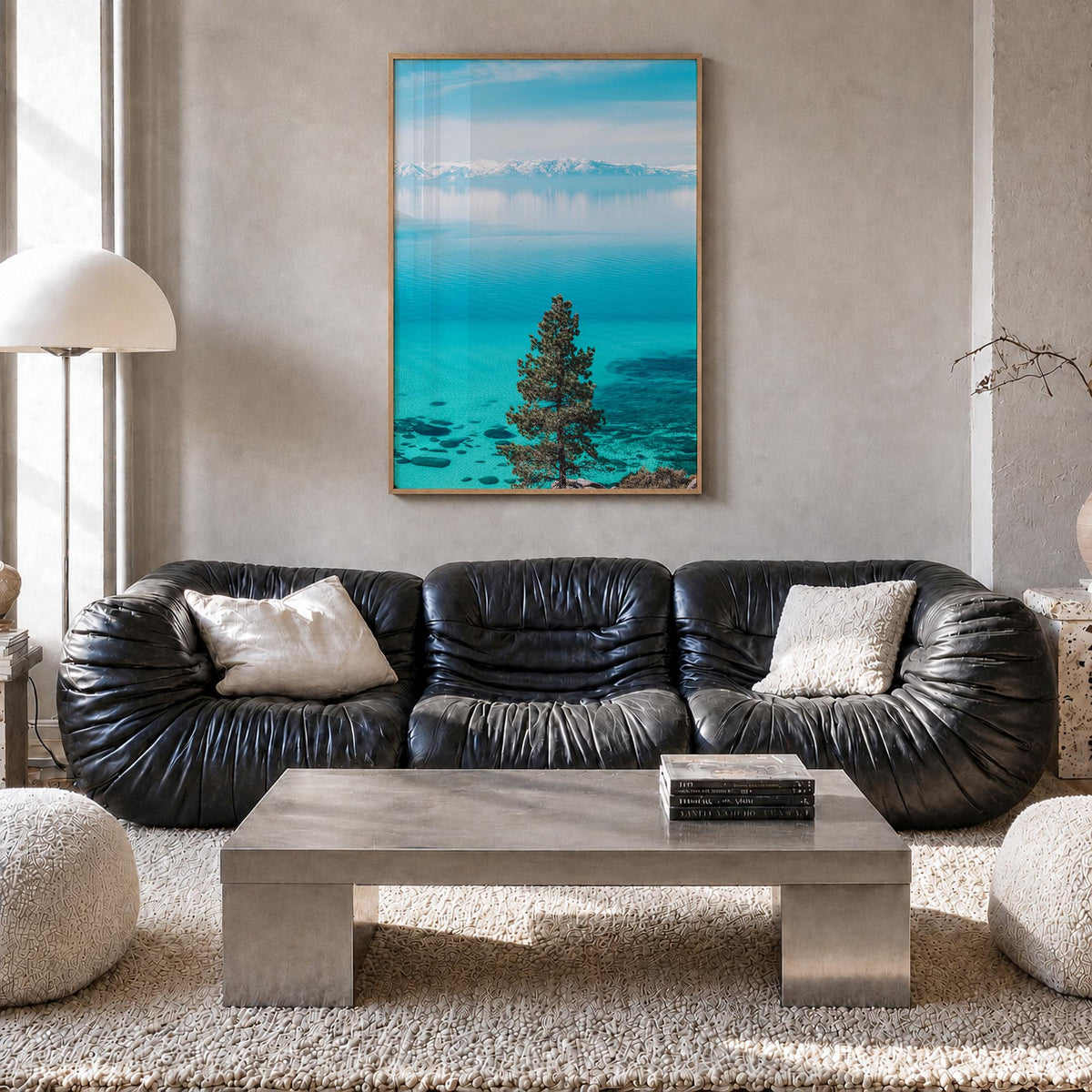 Lake Tahoe no. 1 colorful photo poster of California & Nevada, USA – vertical wall art in natural wood frame, hanging on wall