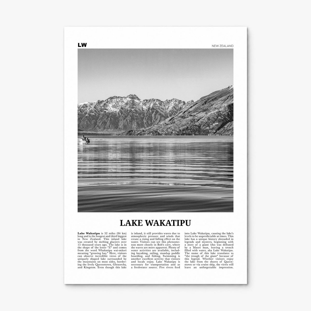Lake Wakatipu Newspaper Poster, print only (unframed)
