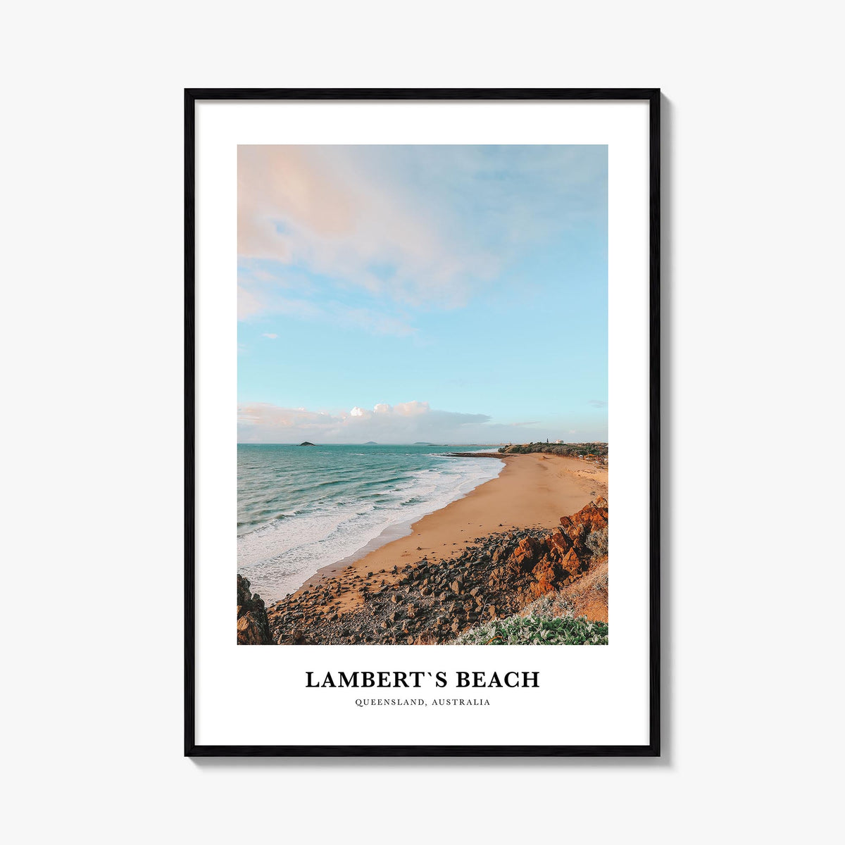 Lamberts Beach colorful classic poster of Australia – vertical wall art, unframed print shown in interior mockup