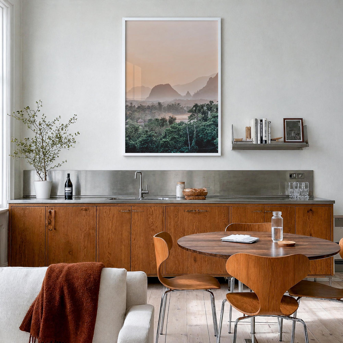 Laos colorful photo poster of Asia – vertical wall art in white wood frame, hanging on wall