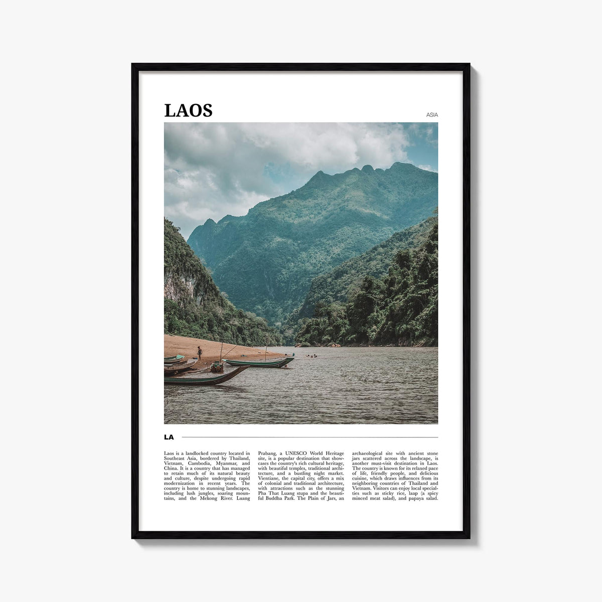 Laos colorful travel poster of Asia – vertical wall art, unframed print shown in interior mockup