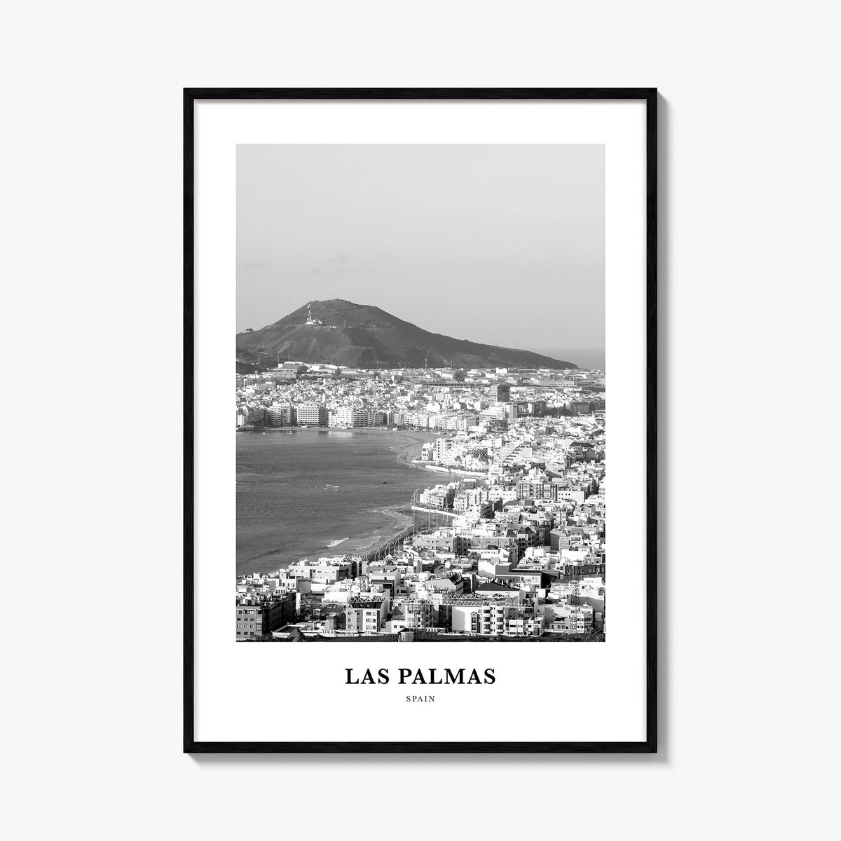 Las Palmas black & white classic poster of Spain – vertical wall art, unframed print shown in interior mockup