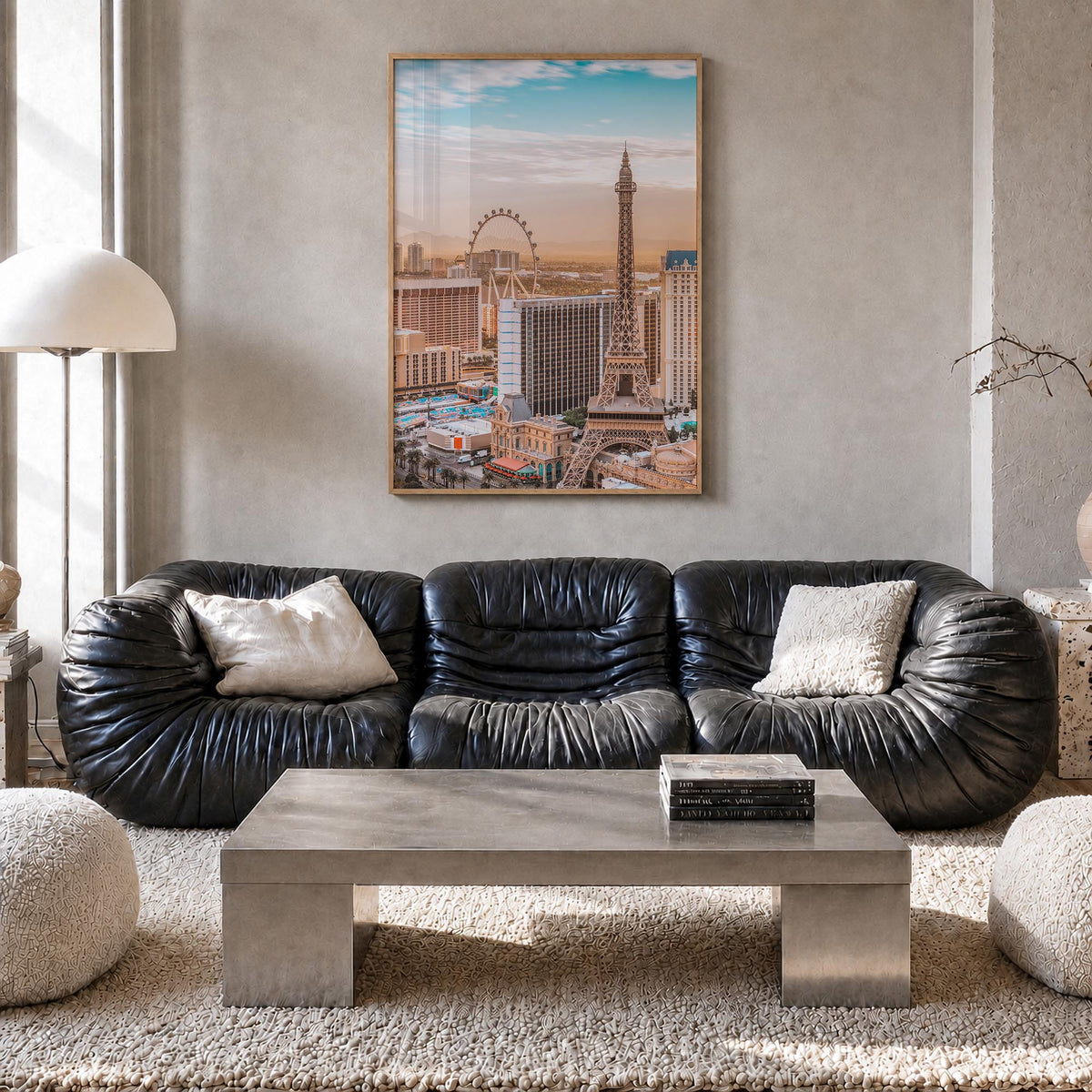 Las Vegas colorful photo poster of Nevada, USA – vertical wall art in natural wood frame, hanging on wall
