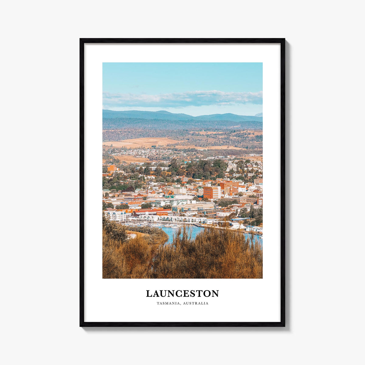 Launceston colorful classic poster of Australia – vertical wall art, unframed print shown in interior mockup