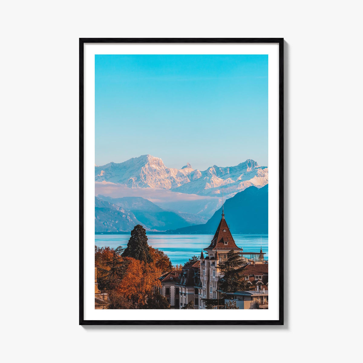 Lausanne colorful photo poster of Switzerland – vertical wall art, unframed print shown in interior mockup