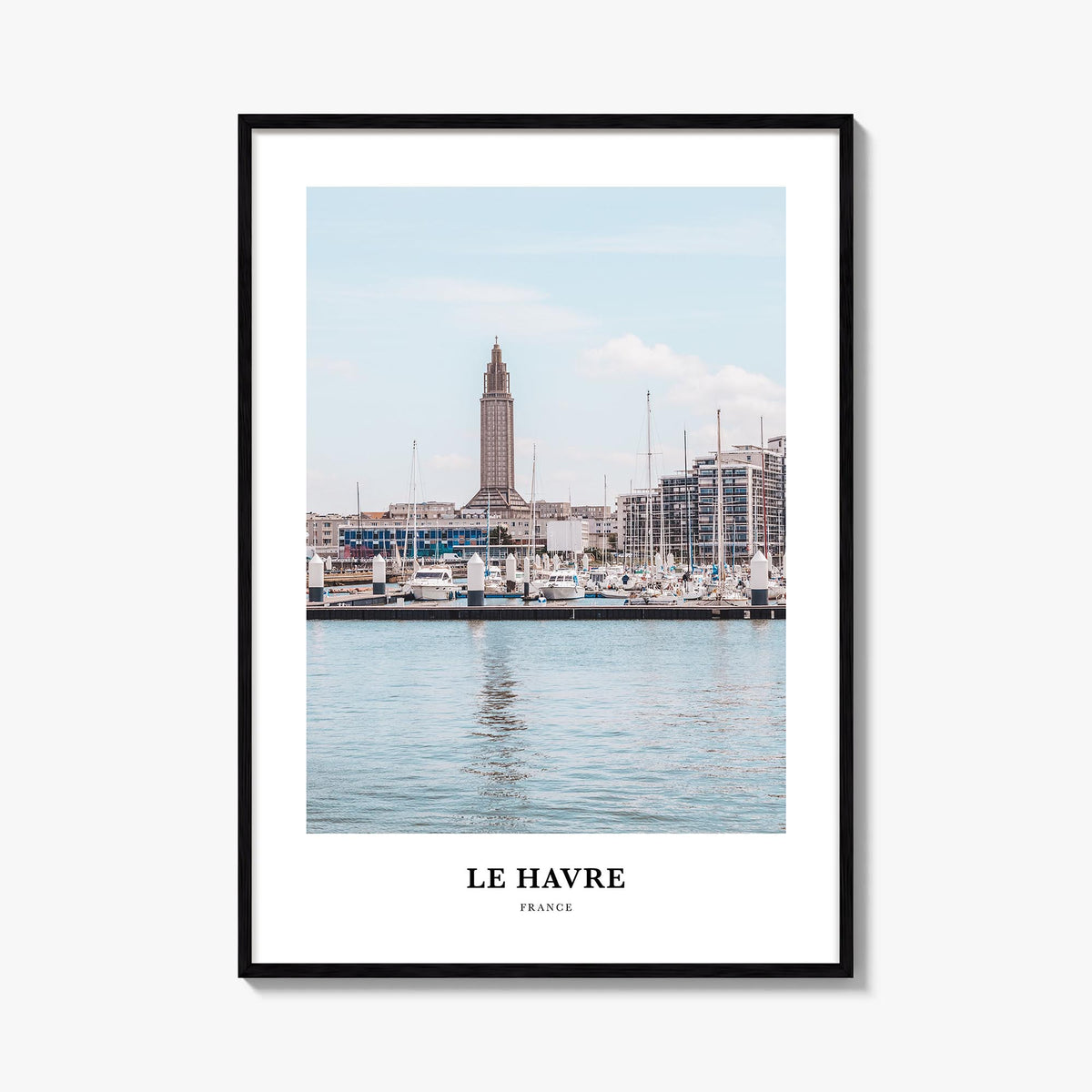 Le Havre colorful classic poster of France – vertical wall art, unframed print shown in interior mockup