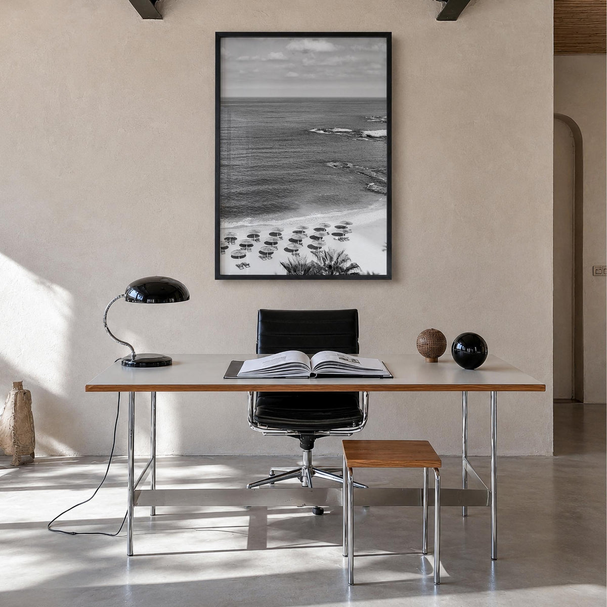 Lebanon black & white photo poster of Asia – vertical wall art in black wood frame, hanging on wall