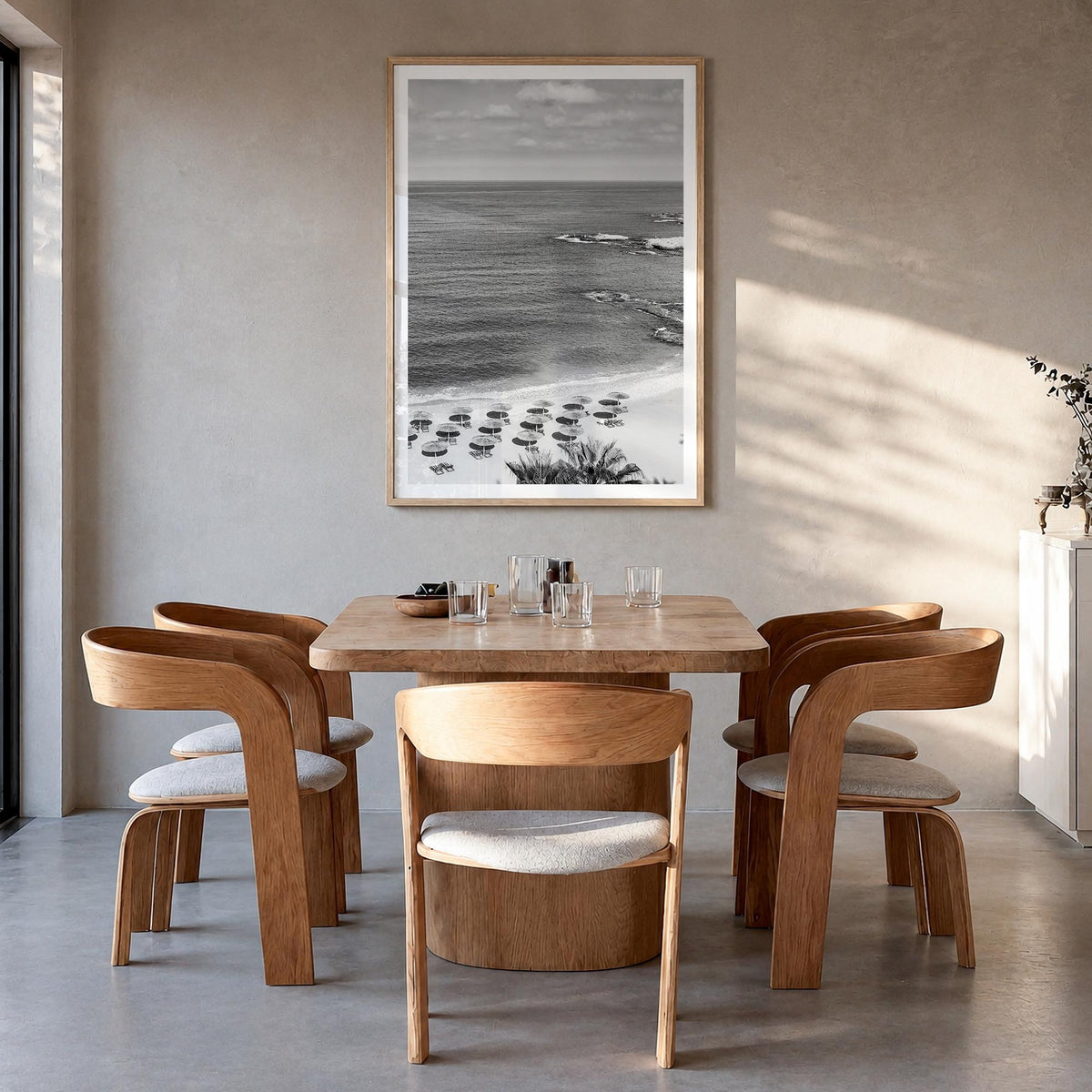 Lebanon black & white photo poster of Asia – vertical wall art in natural wood frame with white border, hanging on wall