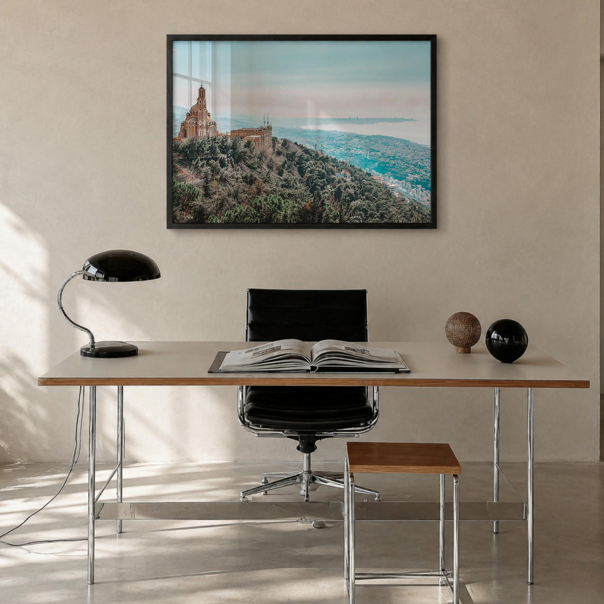 Lebanon colorful photo poster of Asia – horizontal wall art in black wood frame, hanging on wall