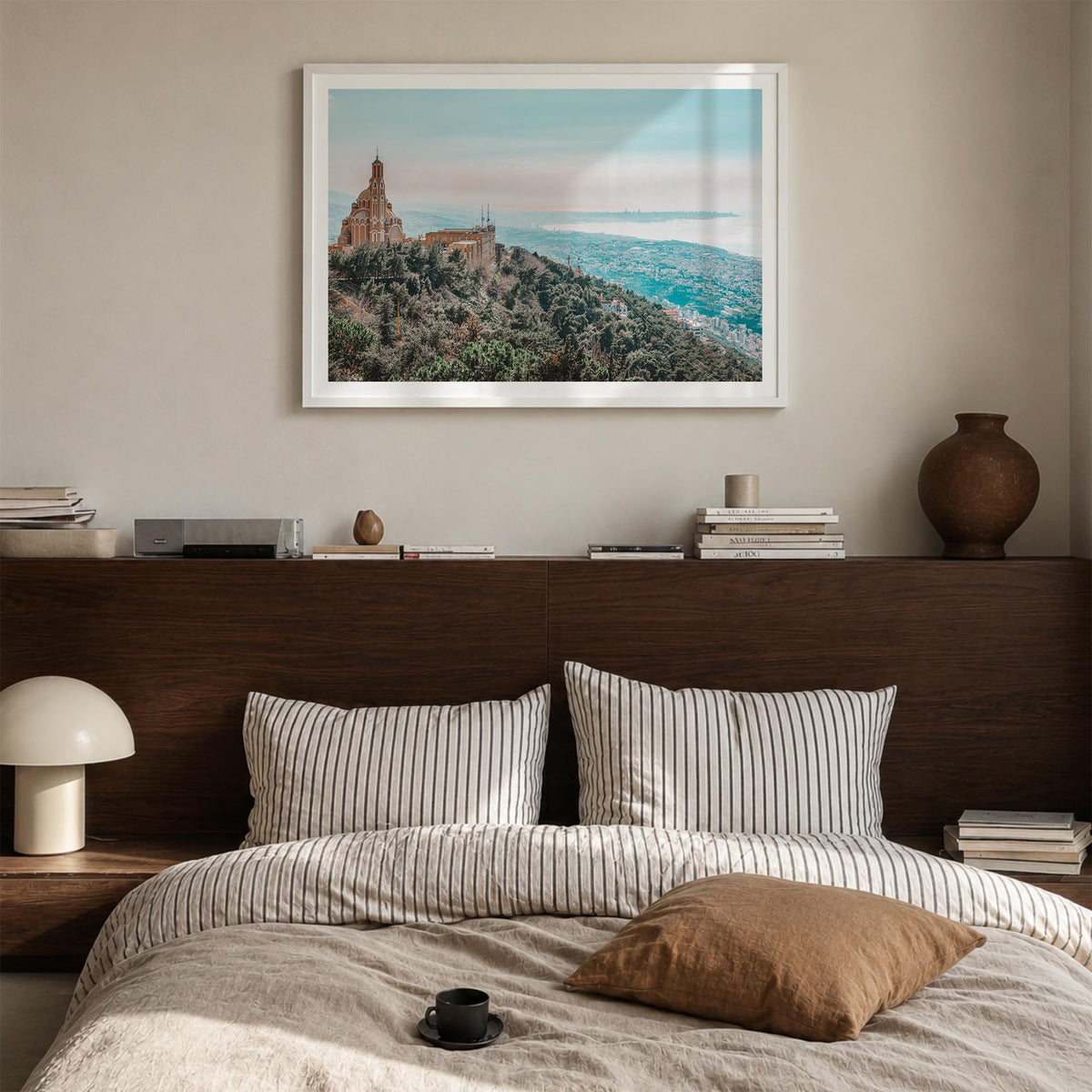 Lebanon colorful photo poster of Asia – horizontal wall art in white wood frame with white border, hanging on wall