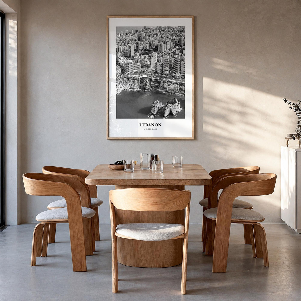 Lebanon no. 1 black & white classic poster of Asia – vertical wall art in natural wood frame, hanging on wall