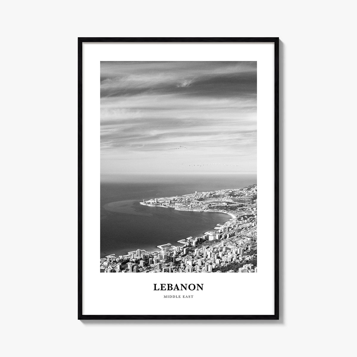 Lebanon no. 3 black & white classic poster of Asia – vertical wall art, unframed print shown in interior mockup