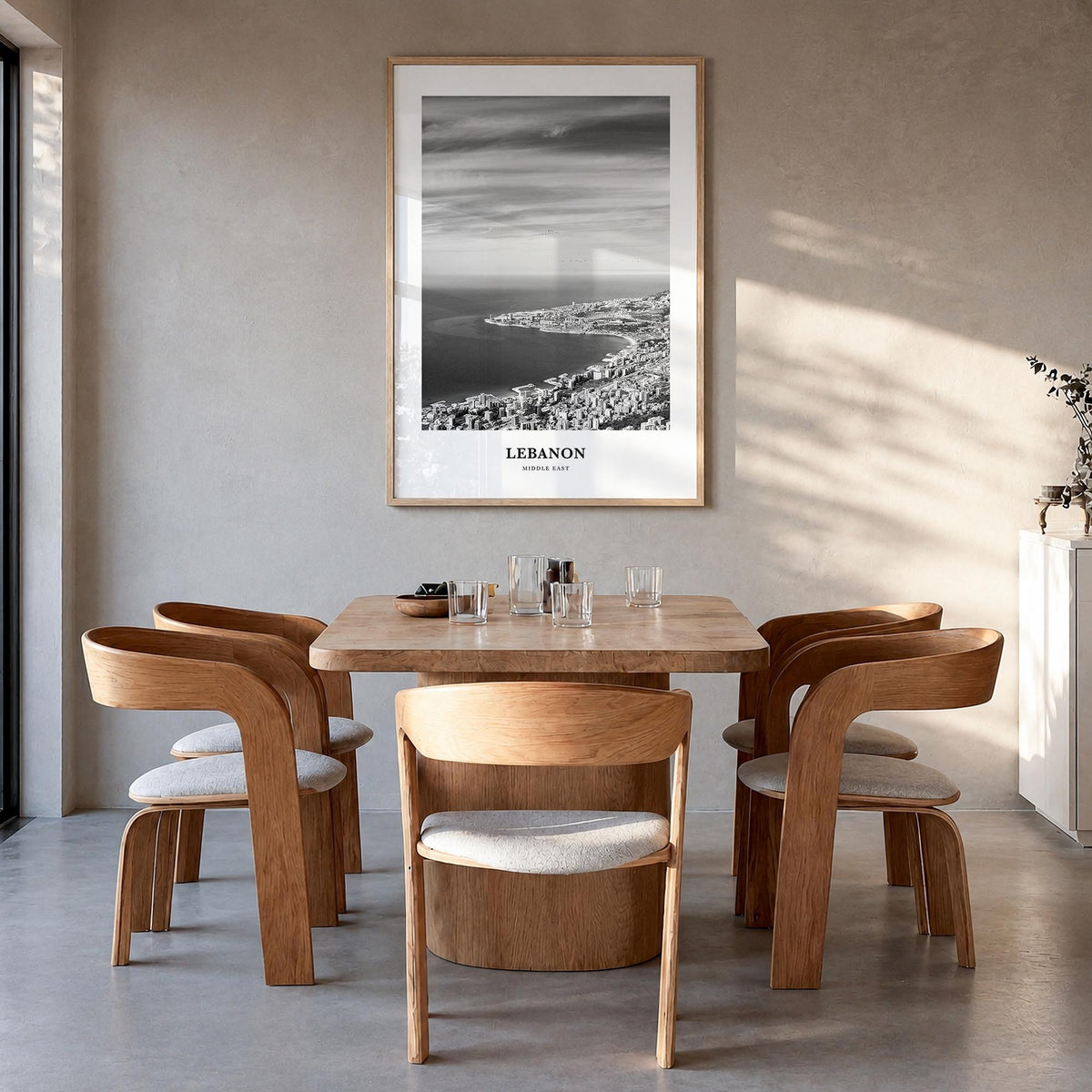 Lebanon no. 3 black & white classic poster of Asia – vertical wall art in natural wood frame, hanging on wall