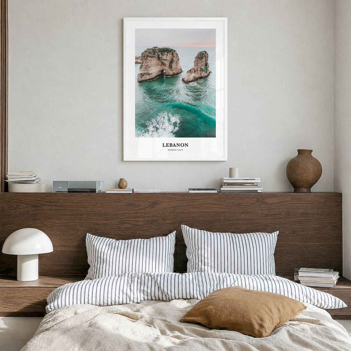 Lebanon Classic Poster in a white wood frame, hanging in a bedroom