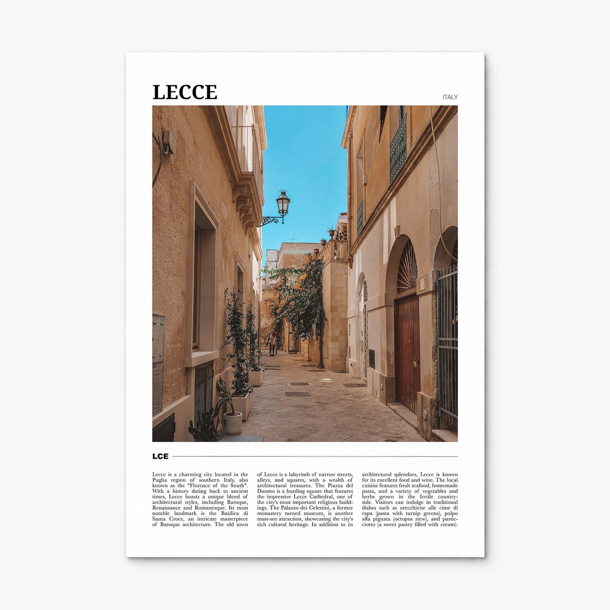 Lecce Travel Poster, print only (unframed)