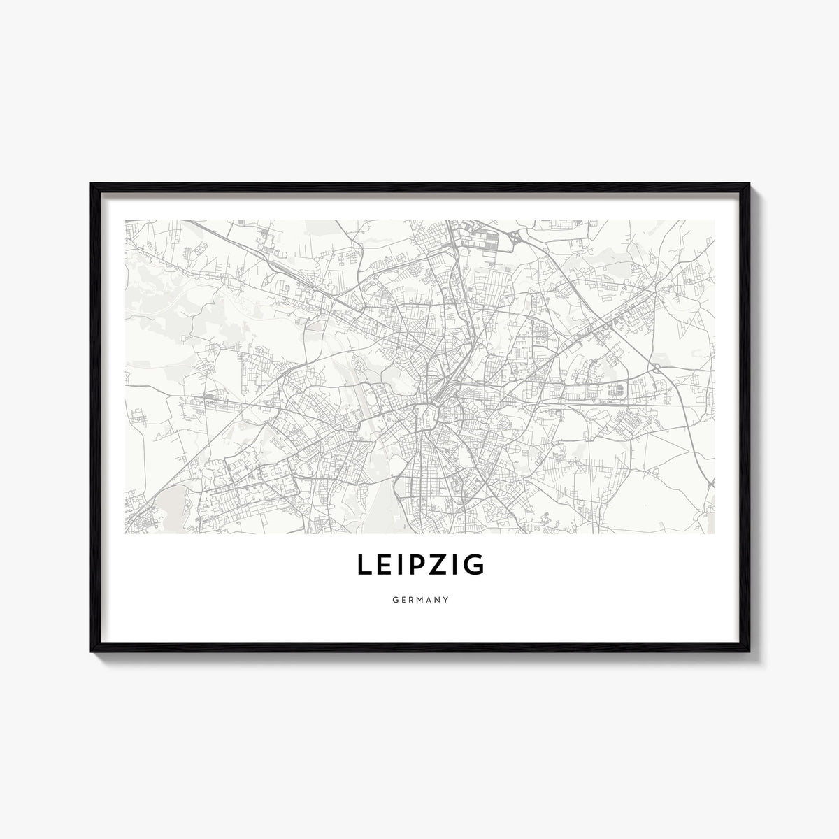 Leipzig black & white map poster of Germany – horizontal wall art, unframed print shown in interior mockup