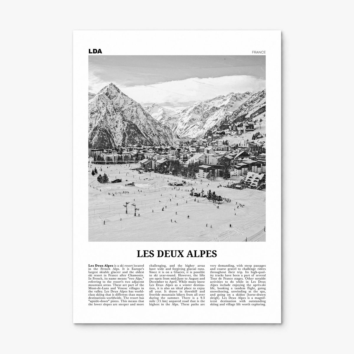 Les Deux Alpes Newspaper Poster, print only (unframed)