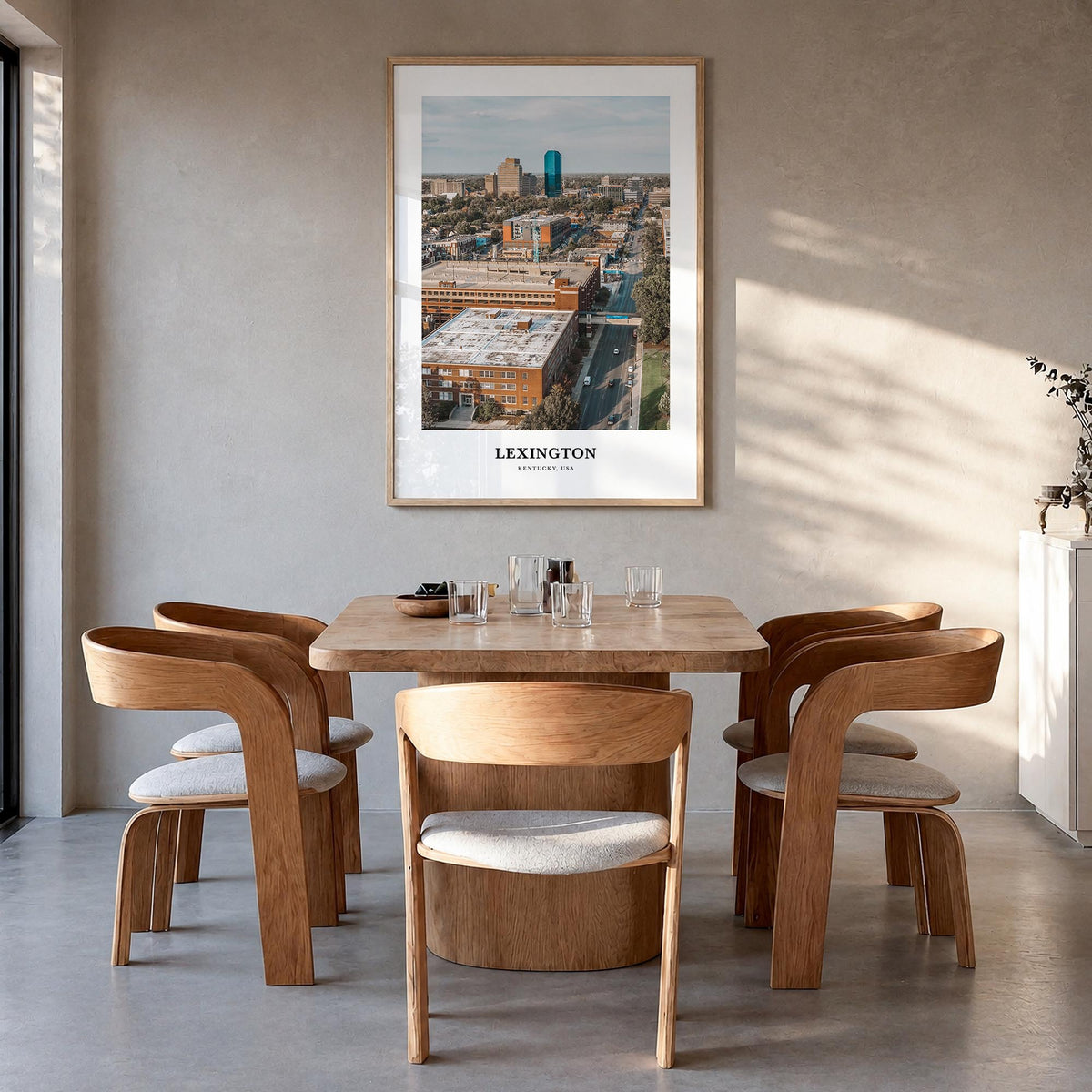 Lexington, Kentucky colorful classic poster of Kentucky, USA – vertical wall art in natural wood frame, hanging on wall