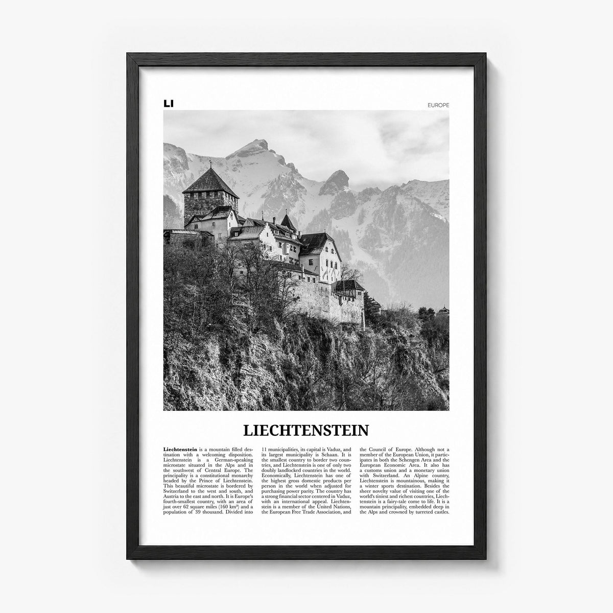 Liechtenstein Newspaper Poster in a black wood frame
