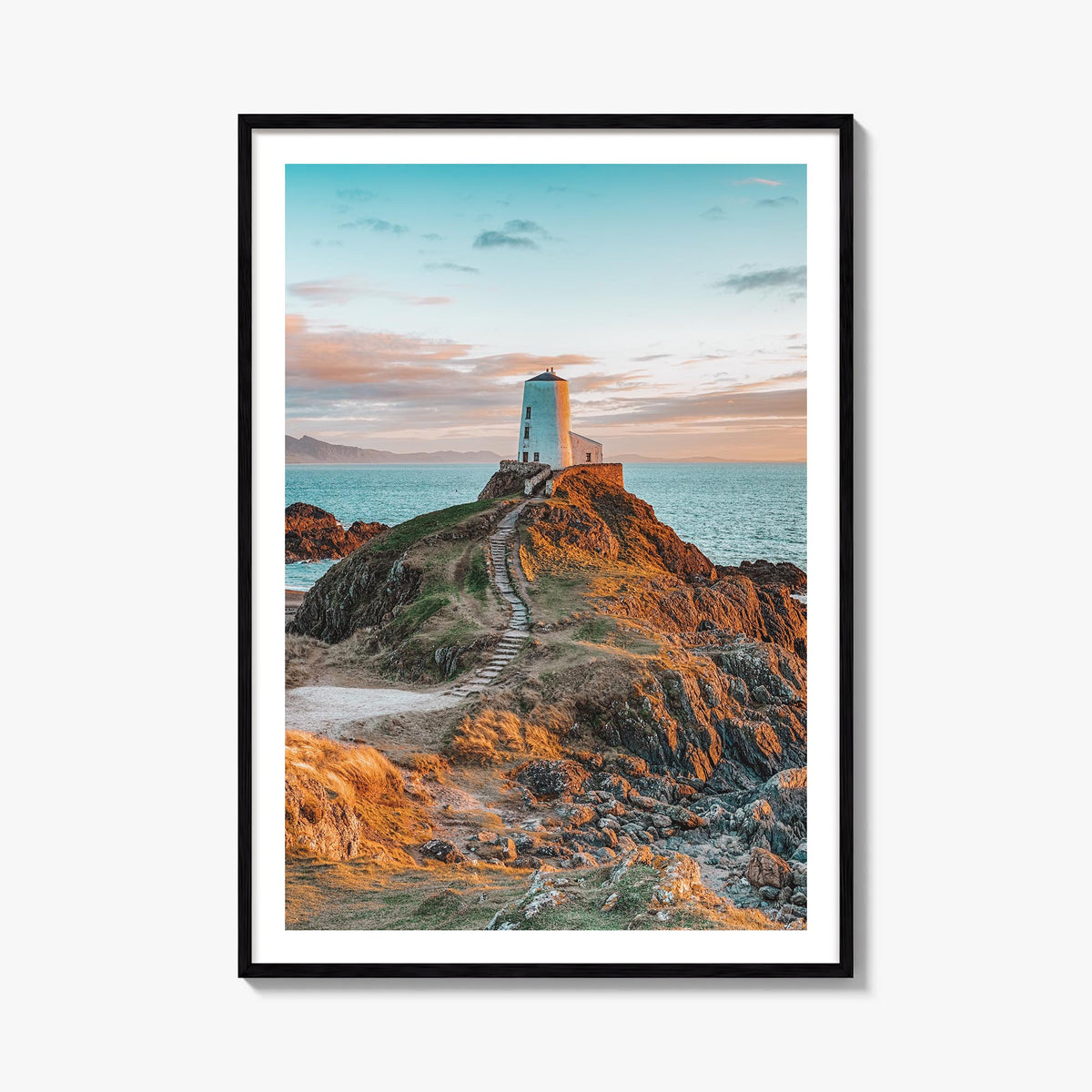 Lighthouse no. 8 colorful photo poster – vertical wall art, unframed print shown in interior mockup