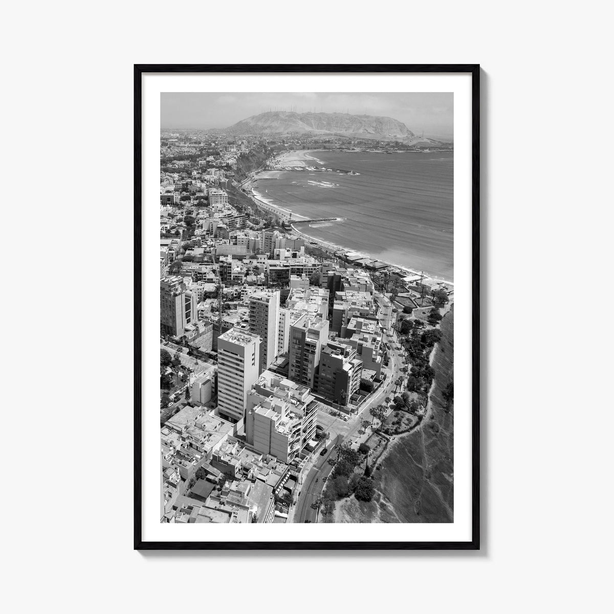 Lima black & white photo poster of Peru – vertical wall art, unframed print shown in interior mockup