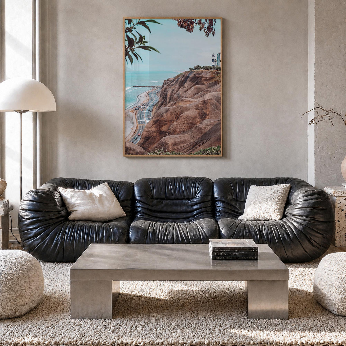 Lima colorful photo poster of Peru – vertical wall art in natural wood frame, hanging on wall