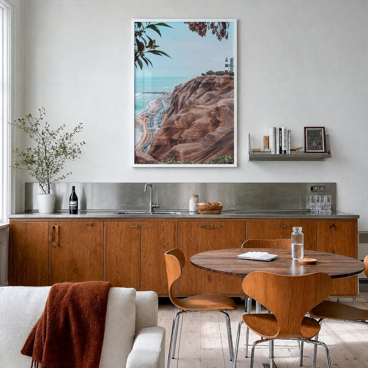 Lima colorful photo poster of Peru – vertical wall art in white wood frame, hanging on wall