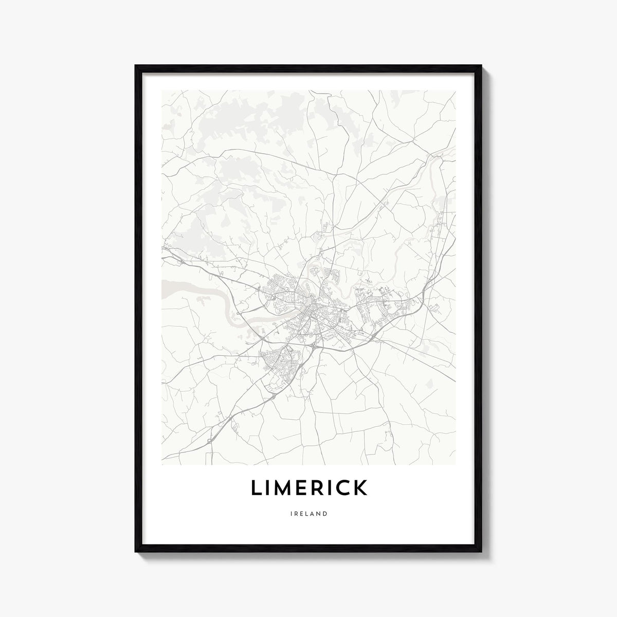 Limerick black & white map poster of Ireland – vertical wall art, unframed print shown in interior mockup