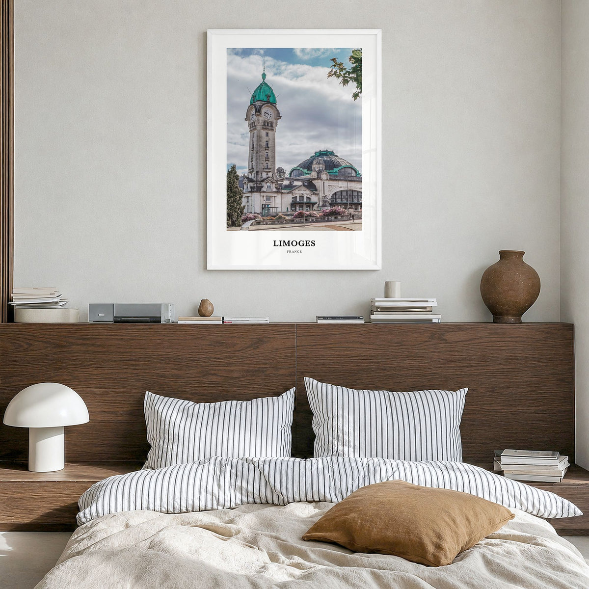 Limoges Classic Poster in a white wood frame, hanging in a bedroom