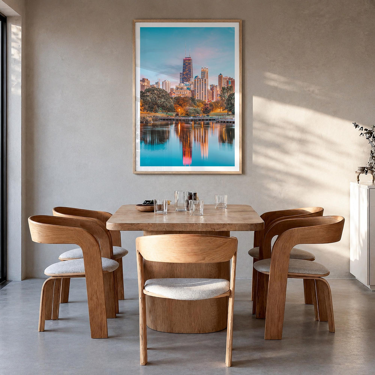 Lincoln Park no. 1 colorful photo poster of Chicago, Illinois – vertical wall art in natural wood frame with white border, ha