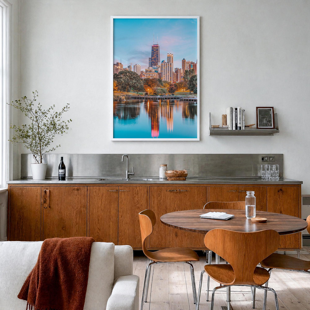Lincoln Park no. 1 colorful photo poster of Chicago, Illinois – vertical wall art in white wood frame, hanging on wall