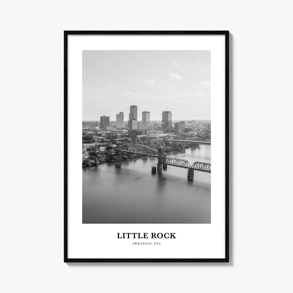 Little Rock black & white classic poster of Arkansas, USA – vertical wall art, unframed print shown in interior mockup